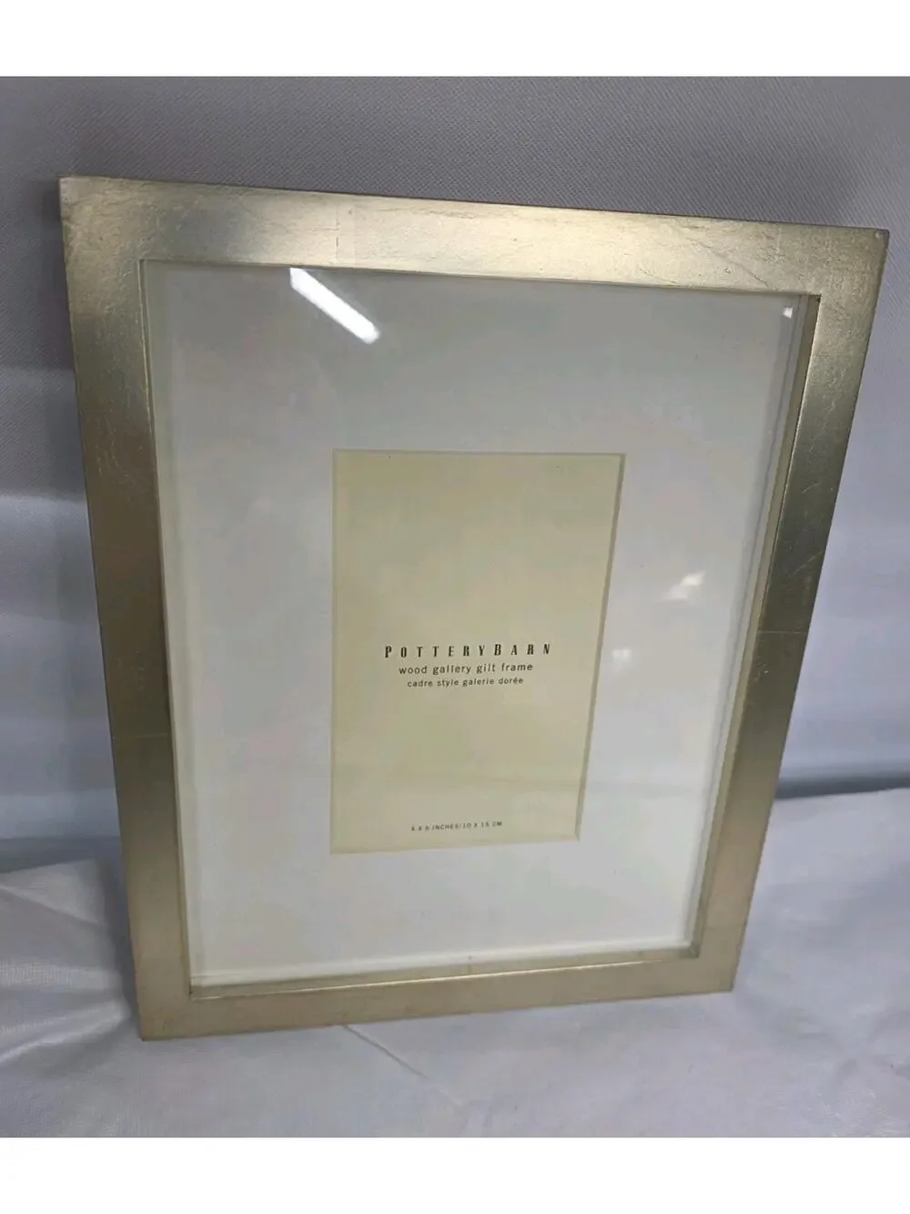 Pottery Barn Wood Gallery Gilt Frame 4x6 Photo Gold Finish White Matte